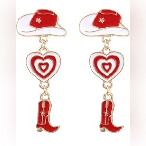 Cowgirl Boot Hat Dangle Earrings Cute Western Country Style Earrings Enamel
